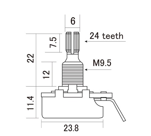 Потенциометр гитарный HOSCO H-CTS-A250MM