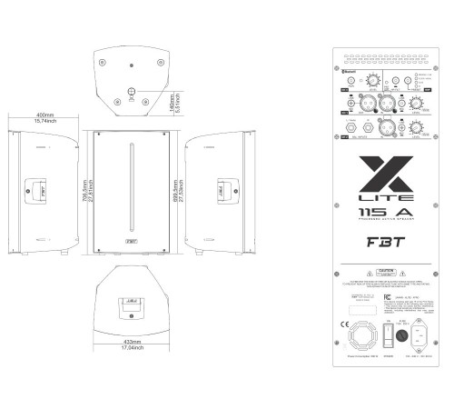 Акустическая система FBT X-LITE 115A - двухполосная активная би-амп, НЧ 1200 Вт+ВЧ 300Вт,42 Гц-20 кГц, SPL130dB