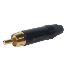 Разъем SHNOOR SRCM-G-B RCA "тюльпан" кабельный "папа" черный корпус,черный хвостовик, позолоченный контакт