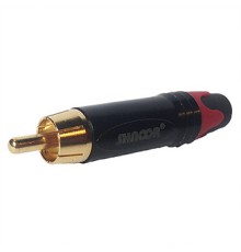 Разъем SHNOOR SRCM-G-R RCA "тюльпан" кабельный "папа" черный корпус, красный хвостовик, позолоченный контакт
