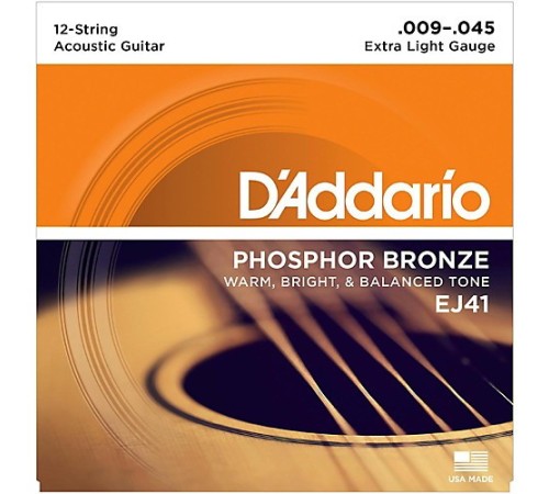 Струны для 12-струнной акустической гитары D'ADDARIO EJ41 9-45 