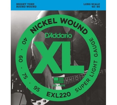 Струны для бас-гитары D'ADDARIO EXL220XL 40-95 Long Super Light Струны для бас-гитары D'ADDARIO EXL220XL 40-95 Long Super Light