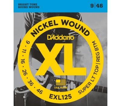 Струны D'ADDARIO EXL125 9-46 для электрогитары никелированная навивка