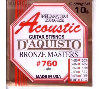 Струны D'AQUISTO 760L 10-48 фосфор/бронза для 12-струнной акустической гитары