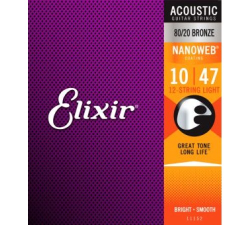 Струны ELIXIR 11152 NanoWeb 10-47 бронза д/12-стр.гитары