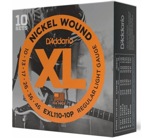 Струны для электрогитары D'ADDARIO EXL110-10P 10-46 