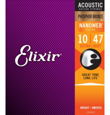 Струны ELIXIR 16002 NanoWeb 10-47 фосфор/бронза для акустической гитары