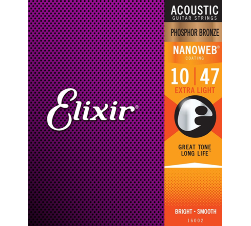 Струны ELIXIR 16002 NanoWeb 10-47 фосфор/бронза для акустической гитары Струны ELIXIR 16002 NanoWeb 10-47 фосфор/бронза для акустической гитары