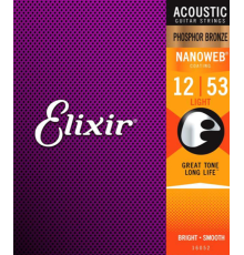 Струны ELIXIR 16052 NanoWeb 12-53 фосфор/бронза для акустической гитары