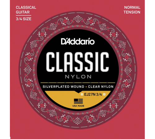 Струны D'ADDARIO EJ27N 3/4 д/кл.гитары нейлон серебро normal tension