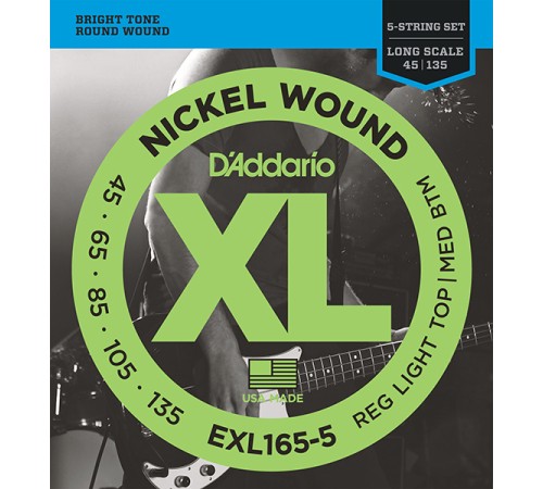 Струны для 5-струнной бас-гитары D'ADDARIO EXL165-5 XL 45-135 Long
